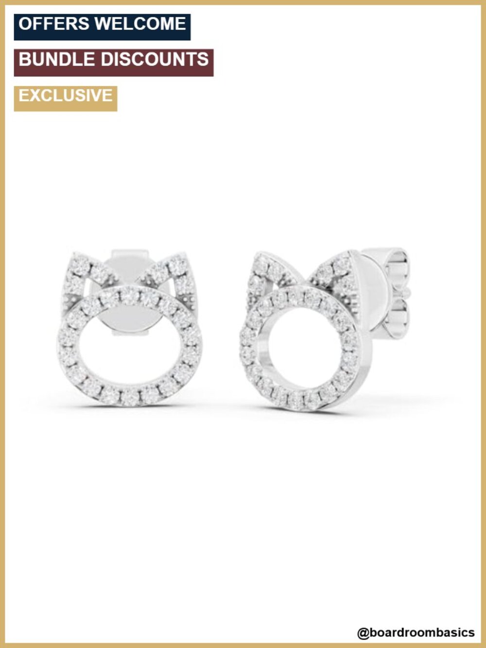 0.25 Ct Natural Diamond Kitty Cat Stud Earrings in 925 Sterling Silver